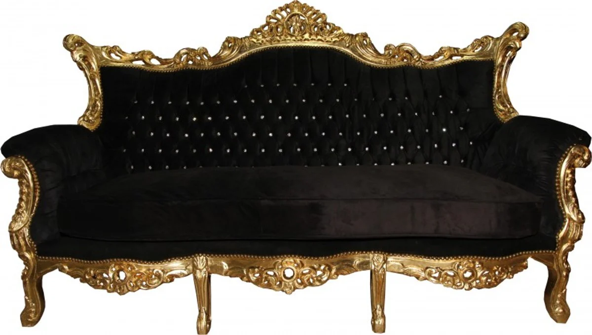 Casa Padrino Baroque sofa Master Black / Gold Bling Bling diamante - Furniture Couch Lounge