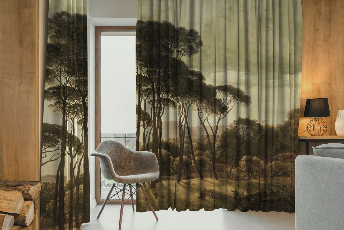 Casa Padrino conjunto de cortinas de lujo paisaje multicolor 250 x A. 290 cm - Cortinas de lino y terciopelo estampadas - Cortinas de ojales - Cortinas correderas - Calidad de Lujo
