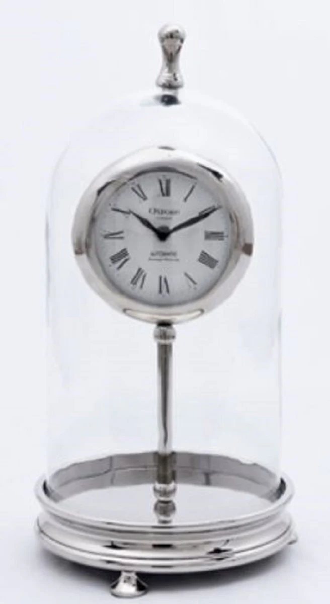 Casa Padrino reloj de mesa de lujo plata H. 46 cm - Reloj de Latón Decorativo