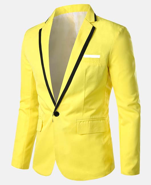 Business Contrast Trim Pocket Single Breasted Notch Lapel Blazer