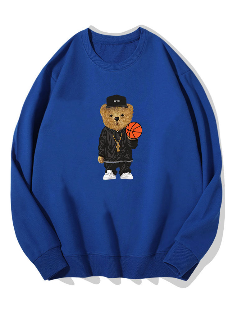 Basketball Bear Print Cotton Sweatshirt