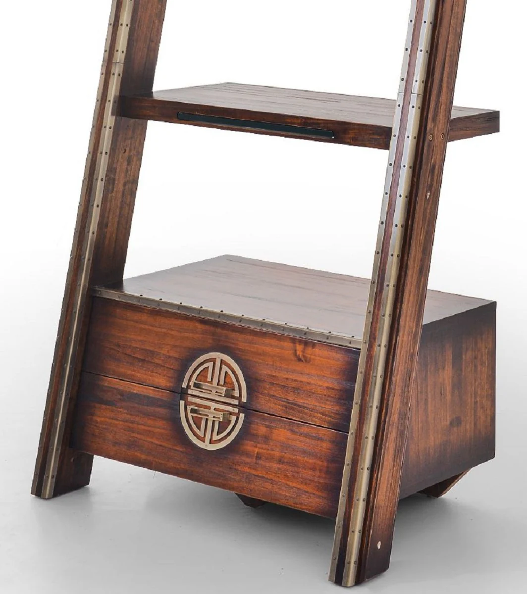 Casa Padrino armario estante de estilo vintage de lujo marr¨®n oscuro / lat¨®n 94 x 60 x A. 240 cm - Armario de libros de madera maciza - Muebles de oficina - Muebles de estilo vintage de lujo