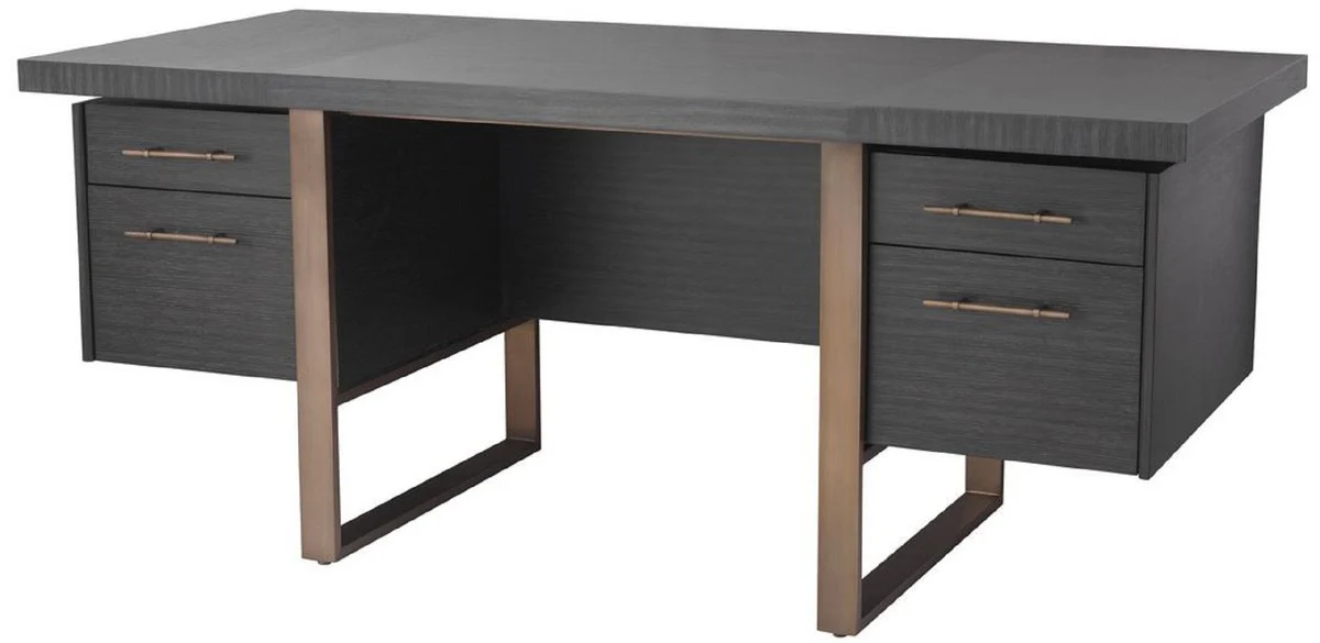 Casa Padrino escritorio de lujo gris antracita / bronce 180 x 80 x A. 76 cm - Elegante escritorio de madera maciza con 4 cajones - Muebles de Oficina de Lujo