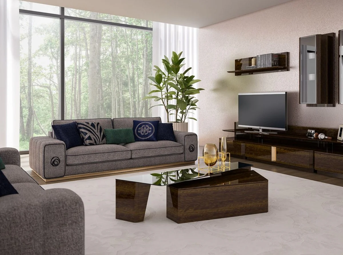 Casa Padrino sof¨¢ de sal¨®n de lujo gris / negro / oro 220 x 100 x A. 65 cm - Muebles de sal¨®n nobles - Muebles de Lujo