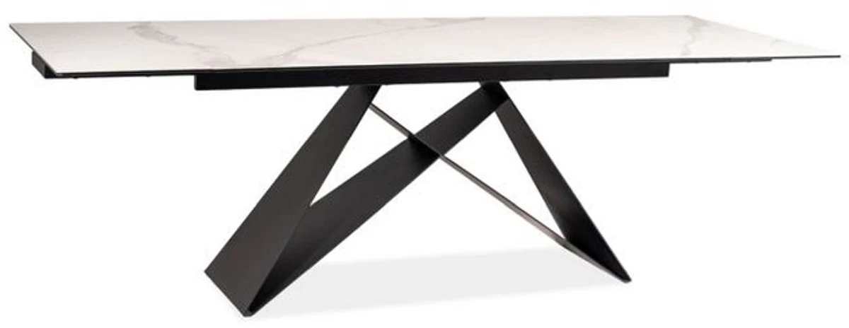 Casa Padrino mesa de comedor de dise?o blanco / negro mate 160-240 x 90 x A. 76 cm - Mesa de comedor extensible con tablero en aspecto m¨¢rmol - Muebles de Comedor