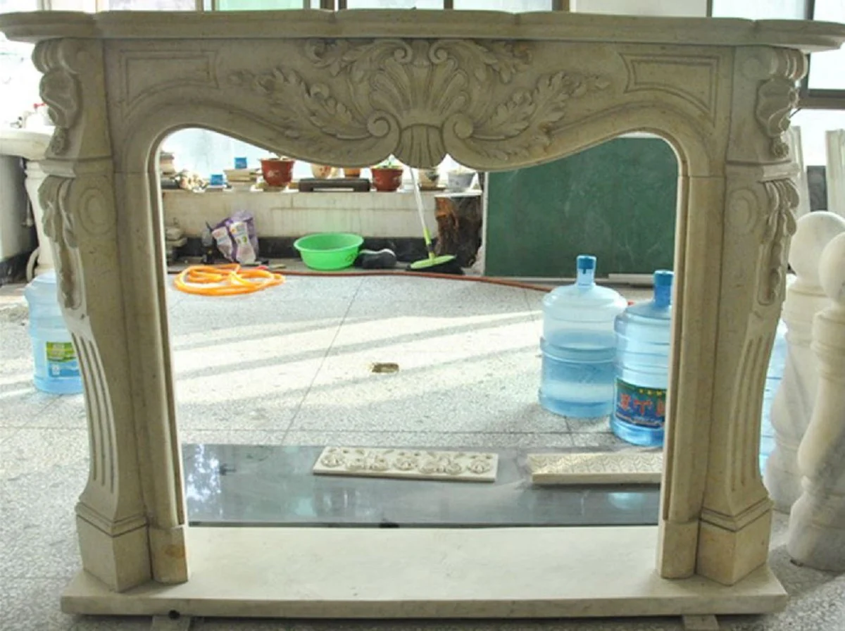 Casa Padrino marco de chimenea barroco de lujo beige 150 x 30 x A. 120 cm - Magn¨ªfico marco de chimenea de m¨¢rmol de alta calidad - Accesorios decorativos en estilo barroco