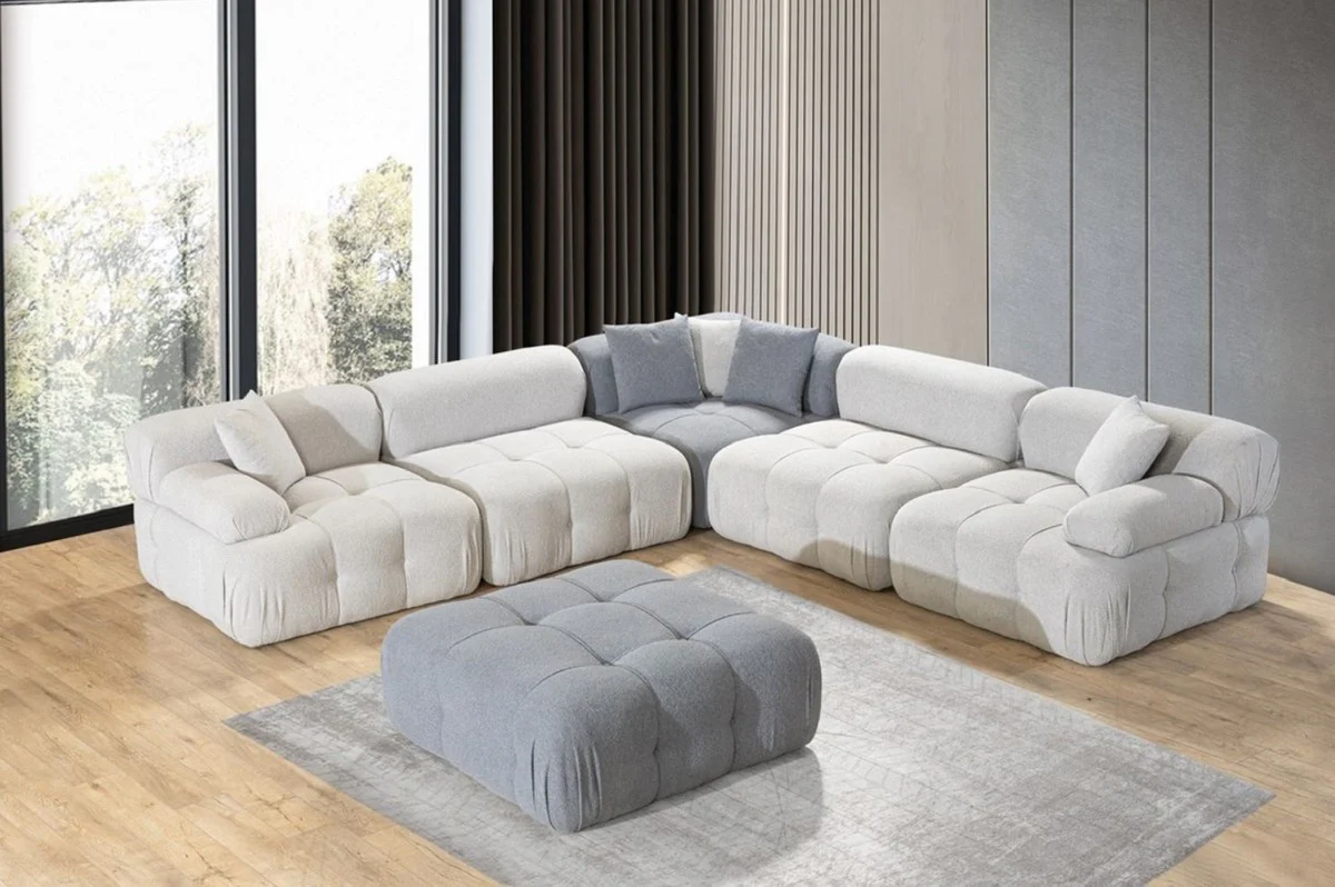 Casa Padrino sof¨¢ esquinero de sal¨®n de lujo con taburete gris claro / gris 295 x 295 x A. 70 cm - Sof¨¢ modular de 6 piezas - Sof¨¢ de hotel - Muebles de sal¨®n - Muebles de hotel - Muebles de lujo