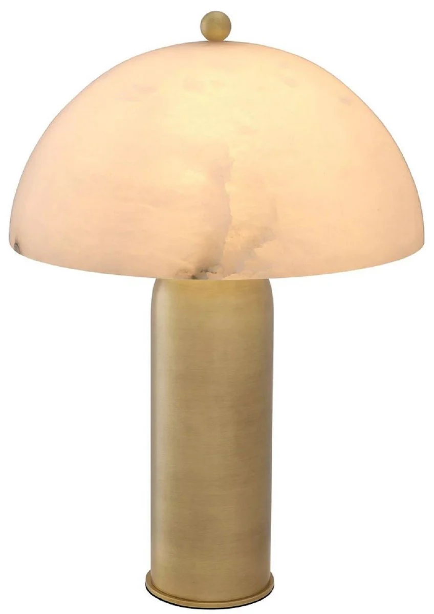 Casa Padrino lámpara de mesa de lujo latón antiguo / alabastro Ø 39,5 x A. 58 cm - Lámpara de escritorio redonda de metal con pantalla de alabastro - Iluminación de lujo - Muebles de lujo