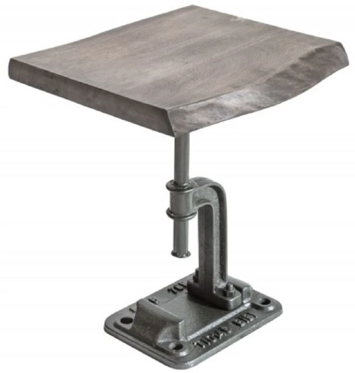 Casa Padrino mesa auxiliar de dise?o industrial gris 43 x 35 x A. 46 cm - Mesa de metal de estilo industrial con tablero de madera maciza - Muebles de dise?o industrial