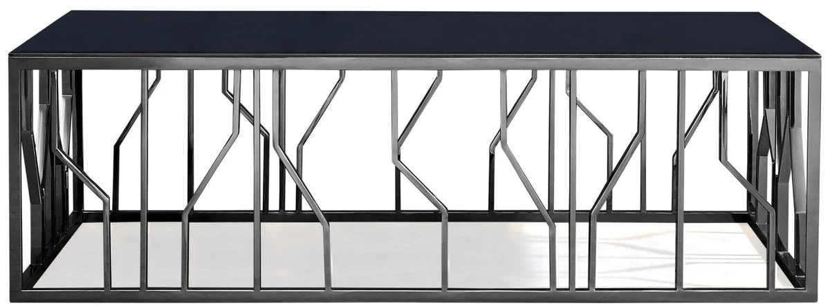 Casa Padrino mesa de centro de lujo plata / negro 125 x 65 x A. 43 cm - Mesa de sal¨®n rectangular de acero inoxidable con tapa de vidrio - Muebles de sal¨®n - Calidad de Lujo