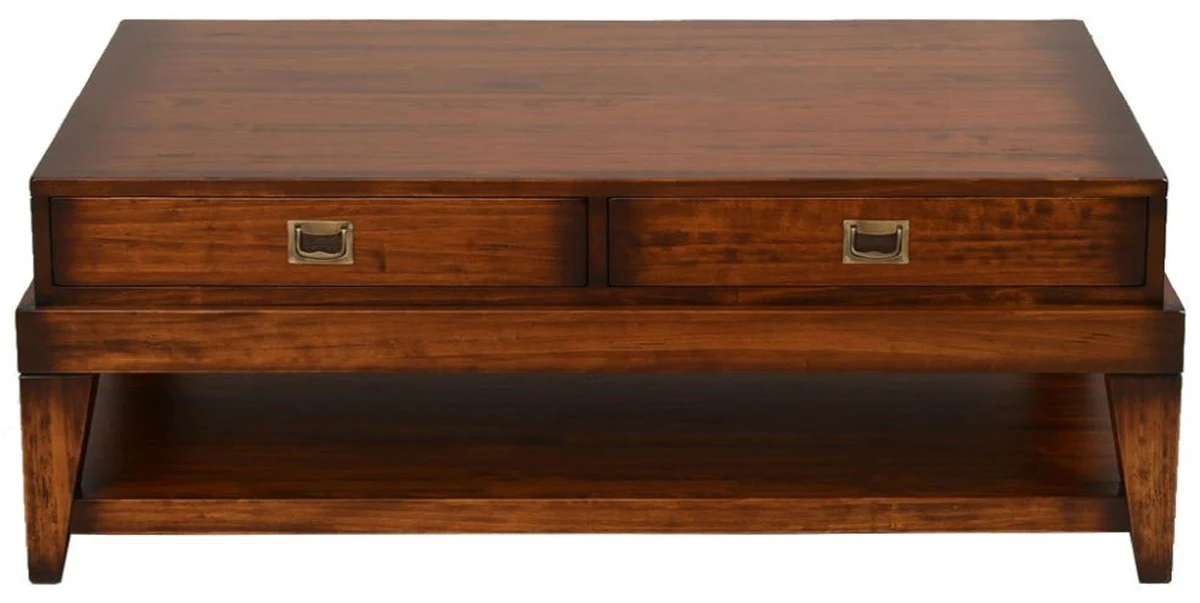 Casa Padrino mesa de centro de estilo vintage de lujo marr¨®n / lat¨®n 124 x 79 x A. 49 cm - Mesa de sal¨®n rectangular de madera maciza con cajones - Muebles estilo vintage - Muebles de lujo