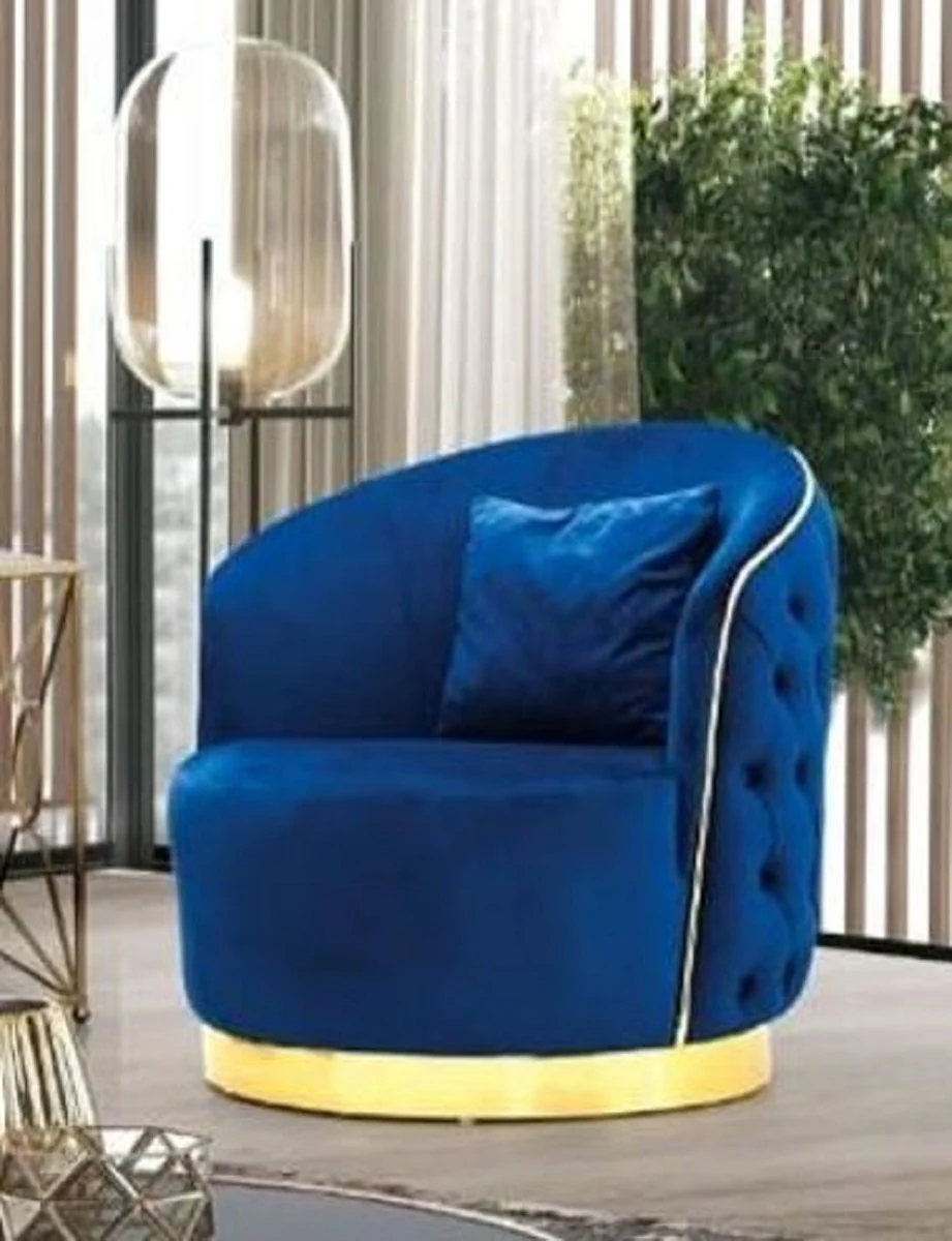 Casa Padrino sill¨®n Chesterfield de lujo azul / oro 90 x 95 x A. 75 cm - Sill¨®n de sal¨®n moderno - Muebles de Sal¨®n Chesterfield