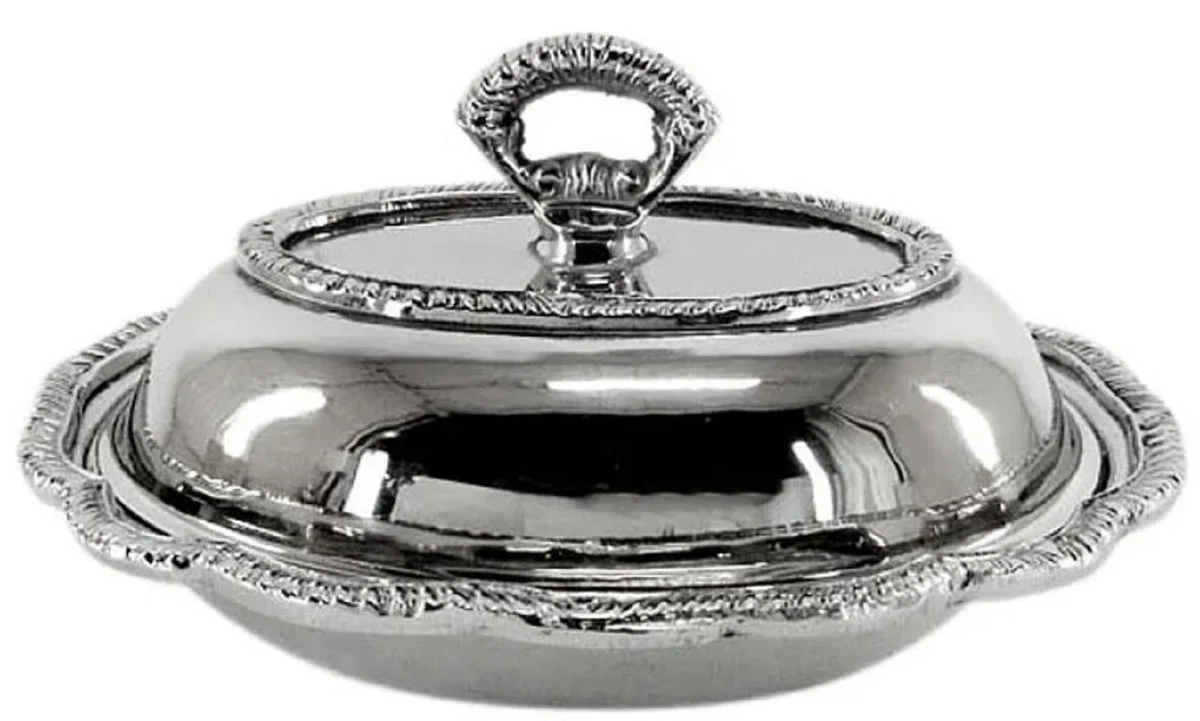 Casa Padrino Cuenco Art Nouveau con Tapa Plata 21 x 17 x A. 10 cm - Bandeja de Servir con Tapa - Accesorios de Restaurante - Accesorios Gastronom¨ªa - Accesorios de Comedor Barroco y Art Nouveau