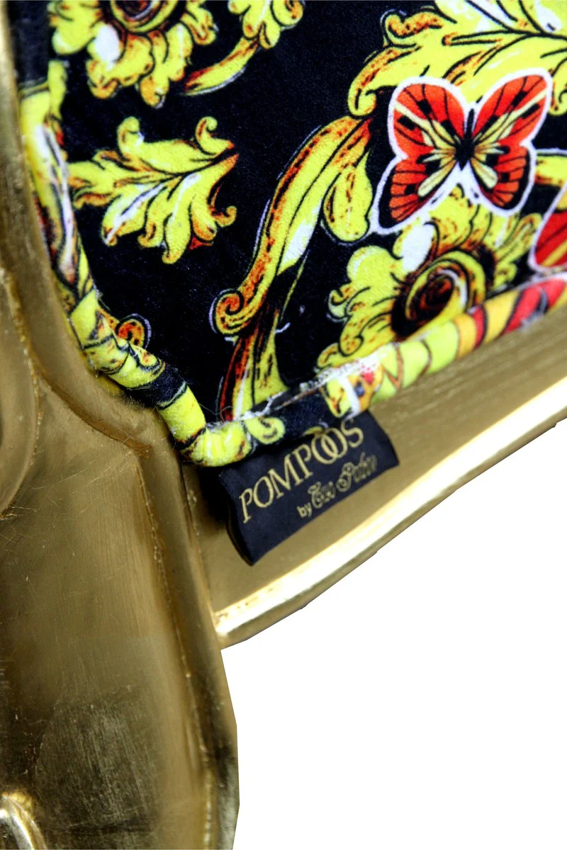 Pomp??s by Casa Padrino Luxury Balloon Sill¨®n barroco Black / Gold / Butterfly & Flower Design con corona resplandeciente - Pomp??ser Baroque Sill¨®n dise?ado por Harald Gl??ckler