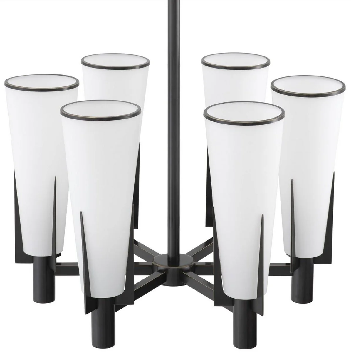 Casa Padrino lámpara de araña de lujo bronce / blanco Ø 60 x A. 78 cm - Lámpara de araña moderna de metal con pantallas de vidrio - Colección de Lujo