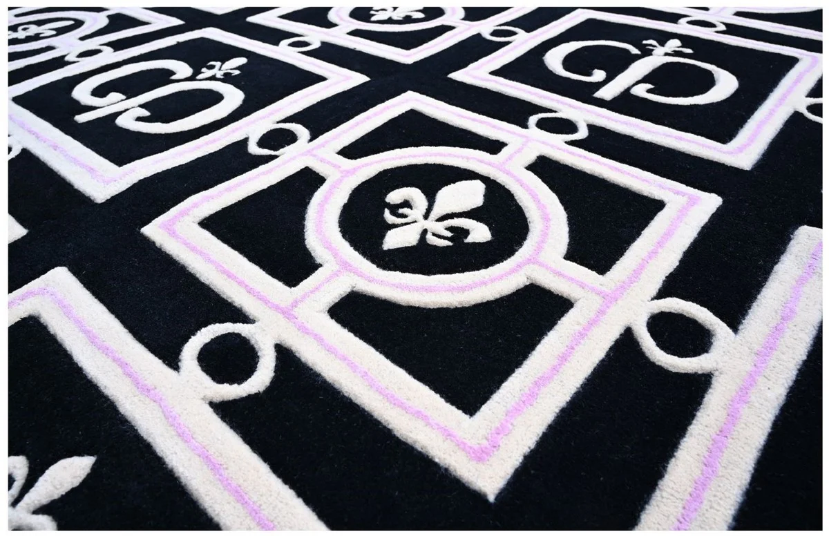 Casa Padrino Alfombra de Salón Barroco de Lujo Negro / Blanco / Púrpura - Varios Tamaños