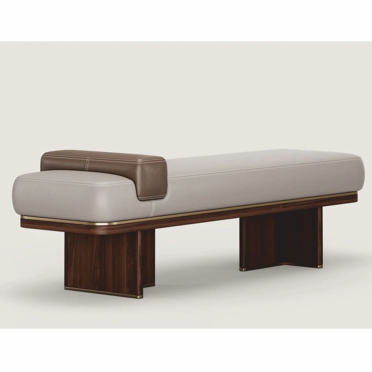 Casa Padrino Banco de Cuero de Lujo Gris / Marr¨®n / Lat¨®n 150 cm - Muebles de Cuero Genuino