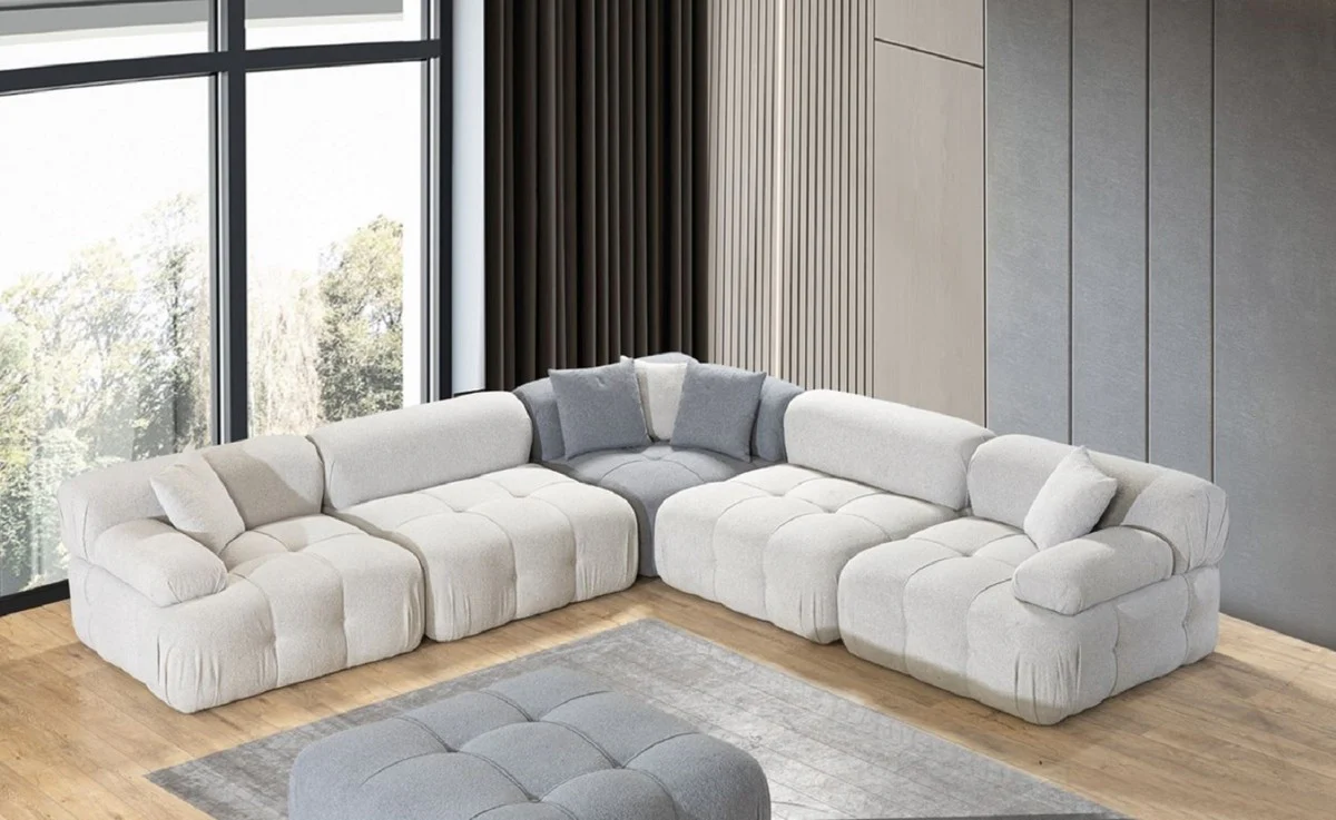 Casa Padrino sof¨¢ esquinero de sal¨®n de lujo con taburete gris claro / gris 295 x 295 x A. 70 cm - Sof¨¢ modular de 6 piezas - Sof¨¢ de hotel - Muebles de sal¨®n - Muebles de hotel - Muebles de lujo