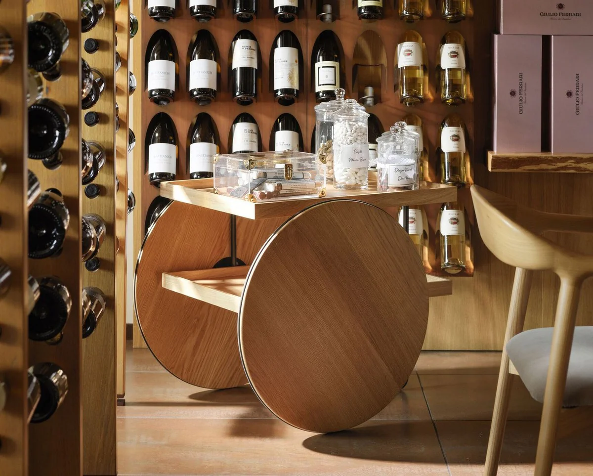 Casa Padrino Mesa Auxiliar de Lujo con Ruedas Natural / Negro - Hecho en Italia