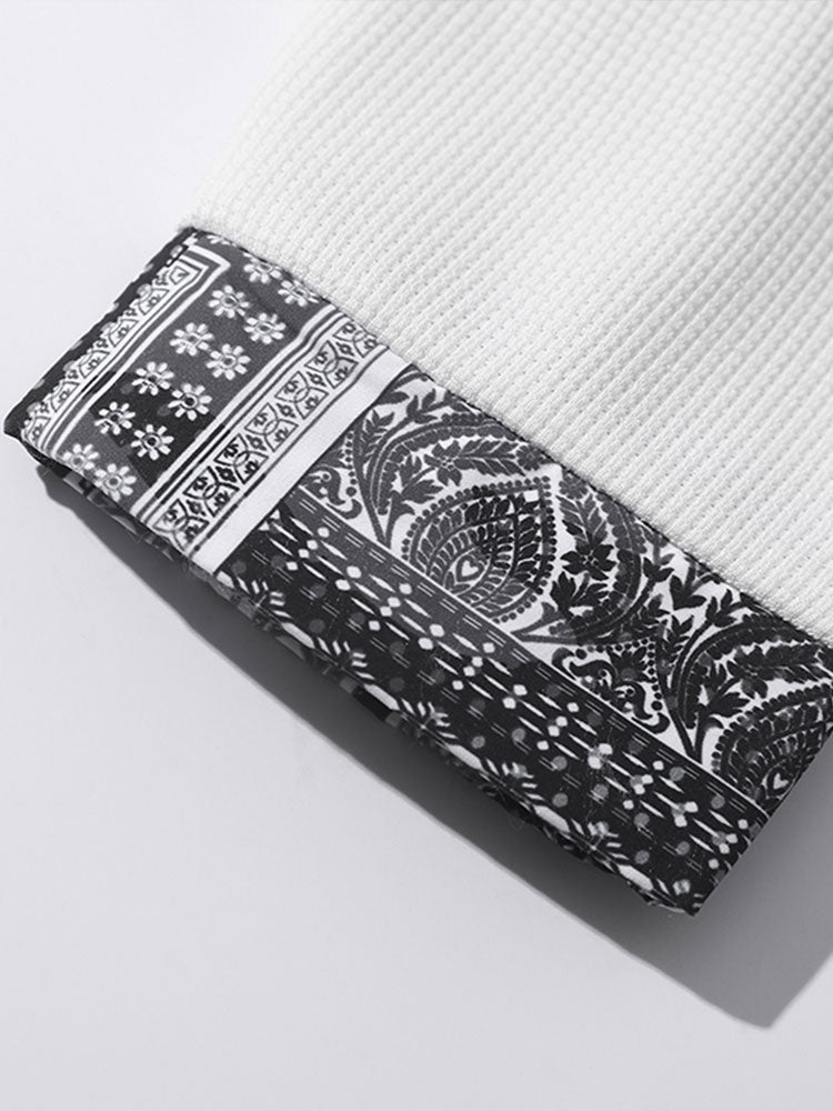 Paisley Print Panel Waffle Sweatshirt & Waffle Jogger Pants