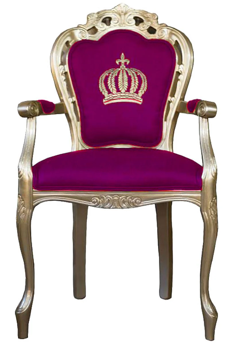 Pomp??s by Casa Padrino luxury baroque dining chair with armrests pink / gold - Pomp??s baroque chair designed by Harald Gl??ckler