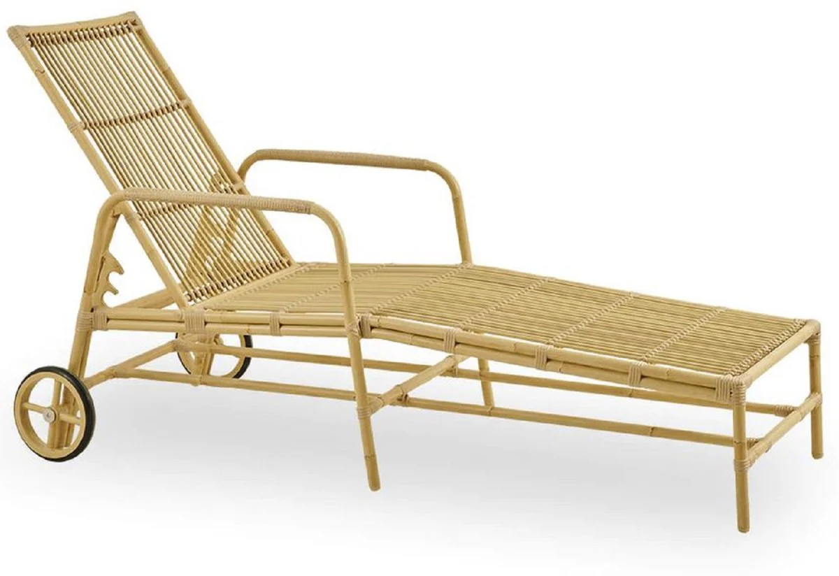 Casa Padrino tumbona de jardín de lujo natural 200 x 73 x A. 97 cm - Moderna tumbona resistente a la intemperie con respaldo regulable y reposabrazos - Muebles de piscina de hotel de jardín