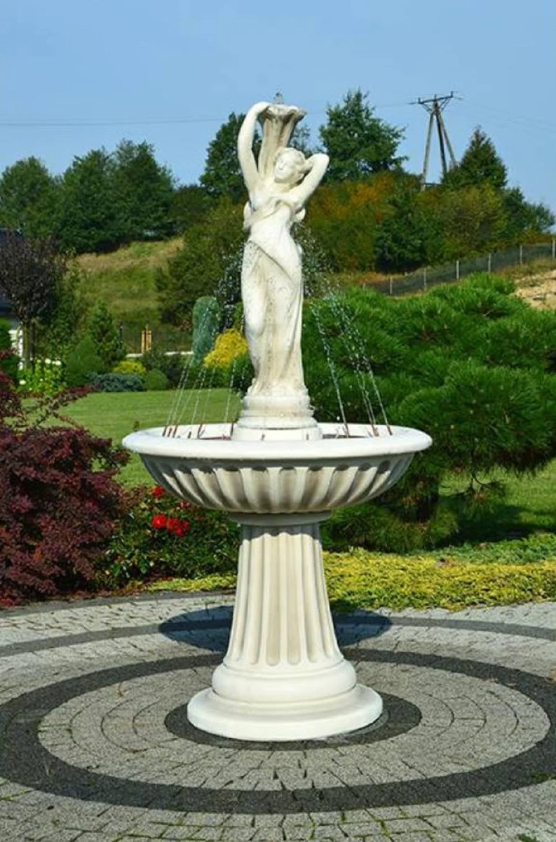 Casa Padrino fuente Art Nouveau blanco / gris Ø 92 x A. 182 cm - Magnífica Fuente de Jardín - Fuente de Decoración de Jardín - Accesorios de Decoración de Jardín Barroco y Art Nouveau