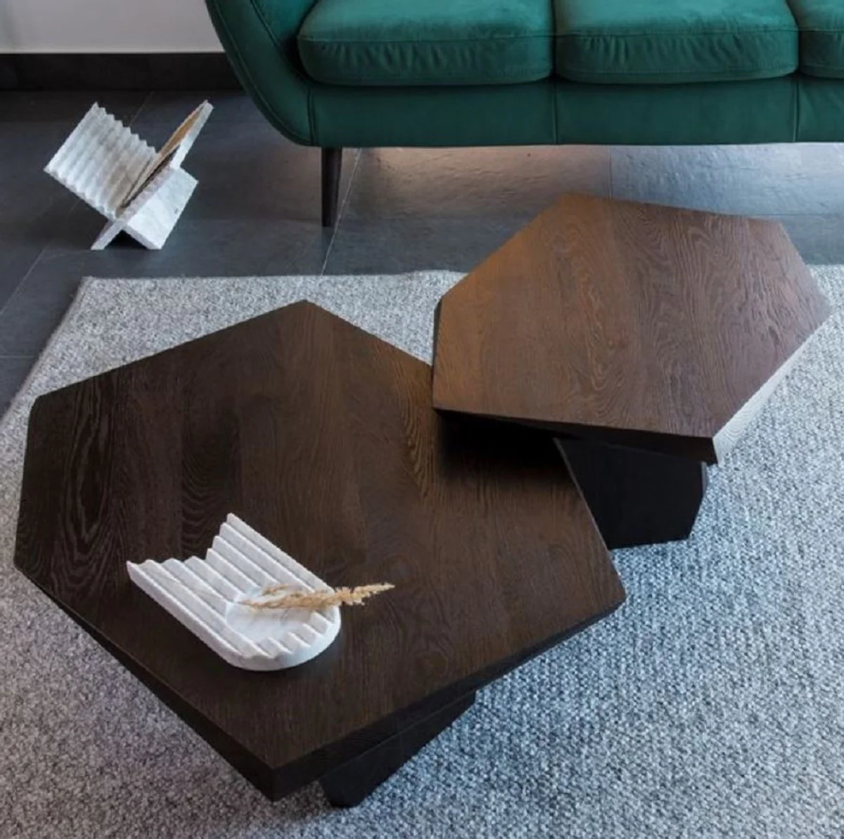 Casa Padrino conjunto de 2 mesas de centro de madera maciza de lujo marr¨®n oscuro - Mesas de sal¨®n de madera de roble - Muebles de sal¨®n - Muebles de lujo - Interiores de lujo