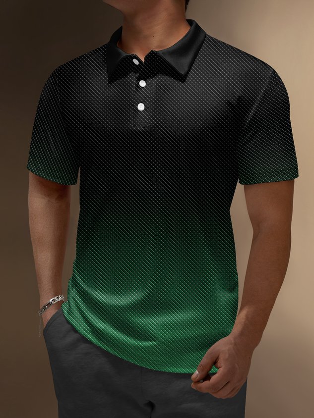 Abstract Gradient Geometric Button Short Sleeve Polo Shirt