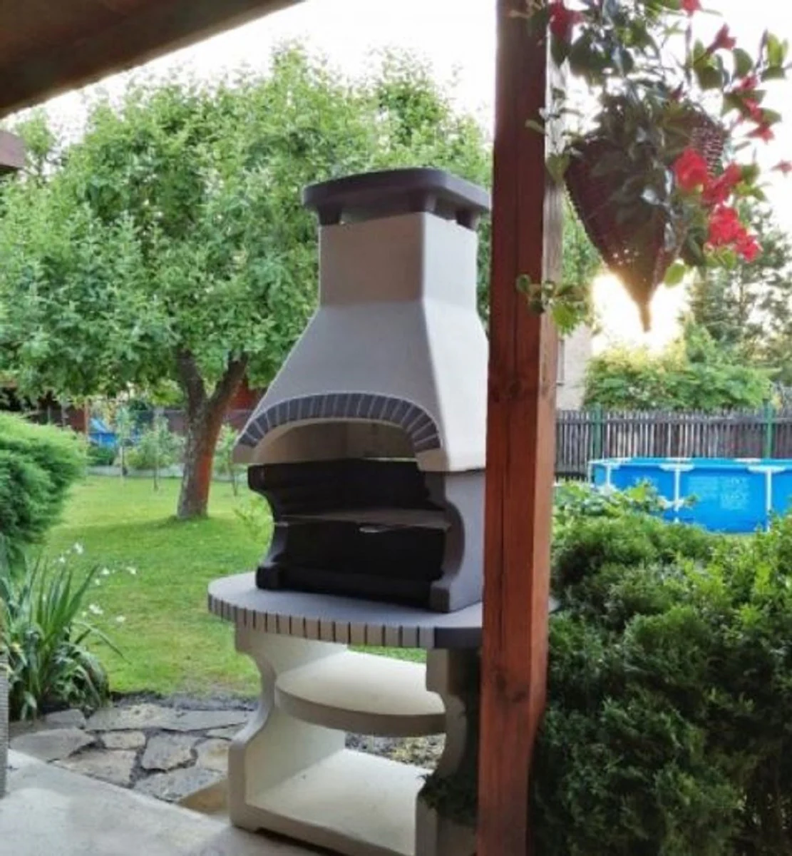 Casa Padrino barbacoa de jard¨ªn de lujo gris claro / gris 98 x 62 x A. 170 cm - Chimenea de hormig¨®n - Accesorios de jard¨ªn de lujo