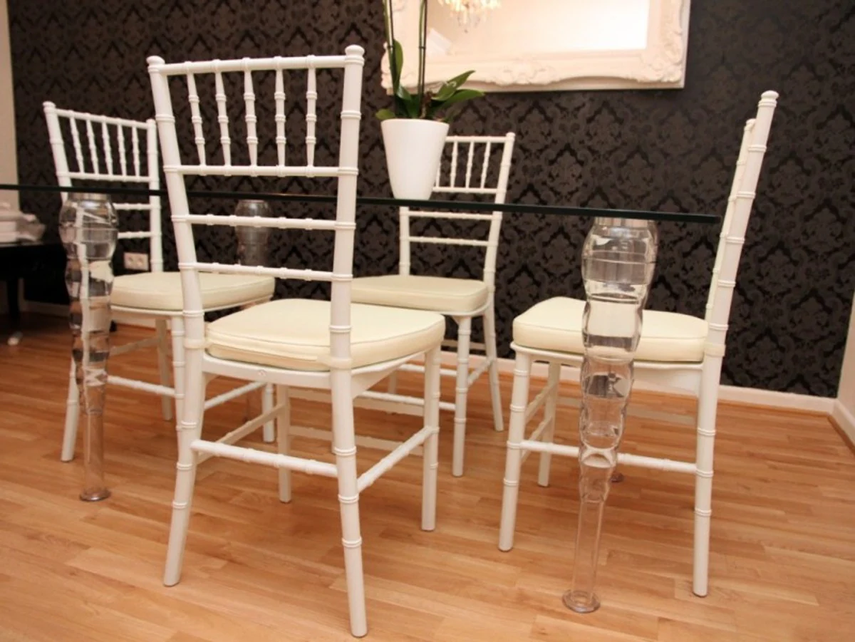 Designer acrylic dining room set white / cream - Ghost Chair Table - polycarbonate furniture - a table and 4 chairs - Casa Padrino