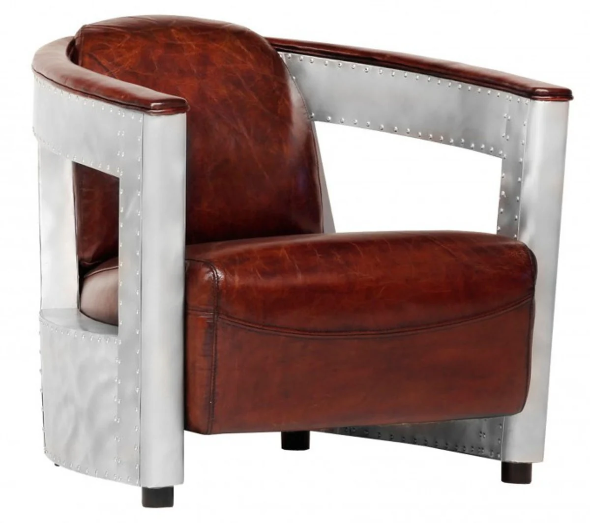 Casa Padrino leather armchair Art Deco Chrome / Black - club chairs - Lounge Chair - Vintage leather