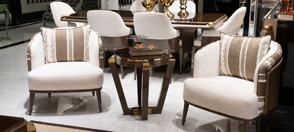 Casa Padrino mesa auxiliar de lujo marr¨®n / oro - Mesa auxiliar redonda de madera maciza - Muebles de sala - Muebles de hotel - Muebles de lujo