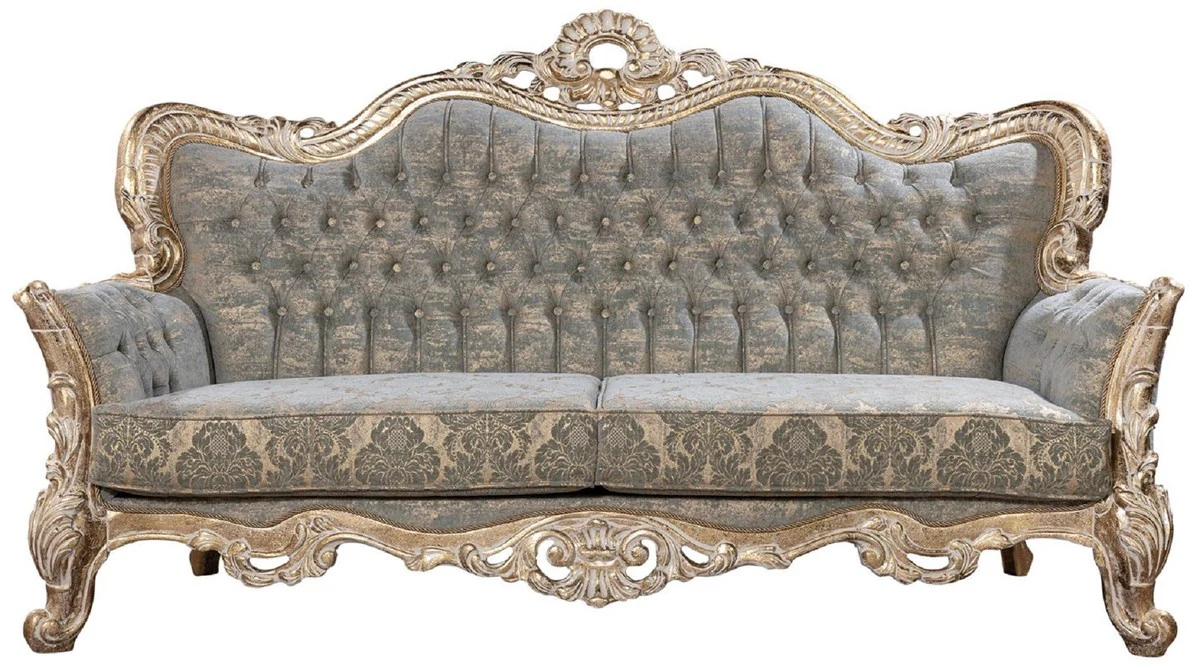 Casa Padrino sof¨¢ barroco de lujo verde / oro antiguo - Sof¨¢ de sal¨®n de estilo barroco con patr¨®n elegante - Muebles de sal¨®n de lujo en estilo barroco - Muebles barrocos