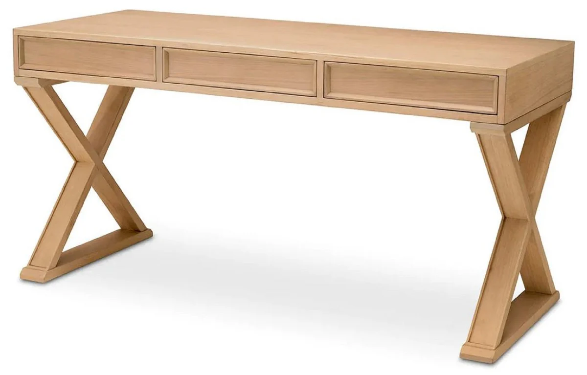 Casa Padrino escritorio de lujo natural 150 x 60 x A. 76 cm - Mesa de oficina de madera maciza con 3 cajones - Muebles de oficina - Muebles de lujo - Calidad de lujo