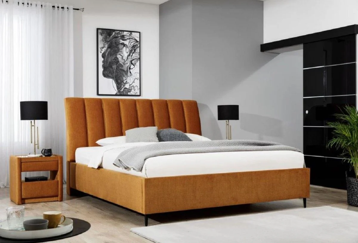 Casa Padrino Cama Matrimonial de Lujo Marrón / Negro - Varios Tamaños - Cama Moderna de Madera Maciza con Cabecero - Muebles Dormitorio Modernos - Colección de Lujo
