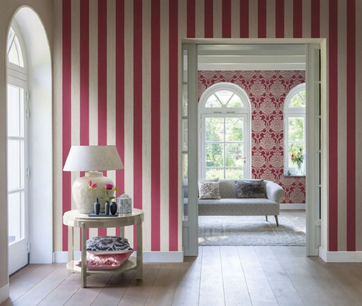 Casa Padrino papel pintado textil barroco rojo 10,05 x 0,53 m - Papel Pintado Barroco - Accesorios Decorativos