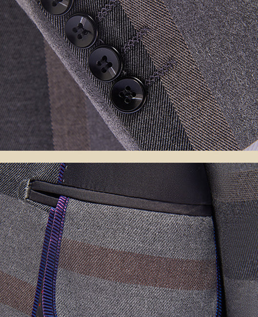 Business Plaid Print Lapel Collar Blazer & Blazer Vest & Pants 3pcs Set