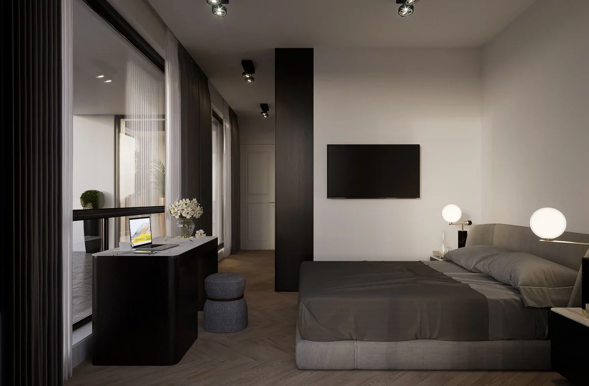 Casa Padrino tocador de lujo con 3 cajones y espejo plegable negro / blanco 120 x 50 x A. 76 cm - Muebles de ba?o de lujo - Muebles de Hotel