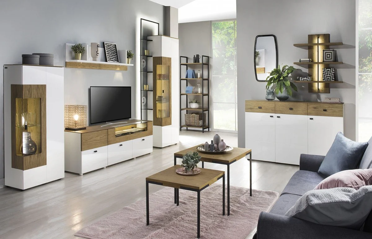 Casa Padrino vitrina de esquina blanco / marr¨®n 65,8 x 40 x A. 138,3 cm - Vitrina moderna de madera maciza iluminada - Armario de Sal¨®n - Muebles de Sal¨®n