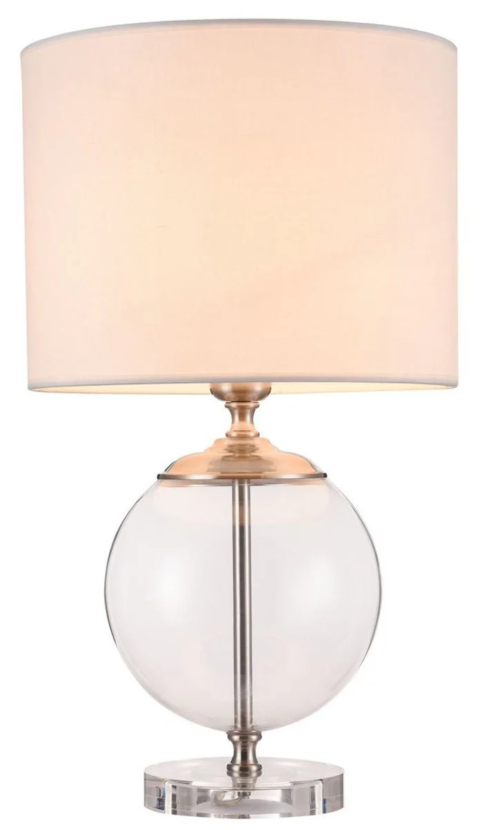 Casa Padrino Table Lamp Silver / Cream Ø 30 x H. 52 cm - Modern Table Lamp with Metal Frame and Glass-Blown Decorative Element