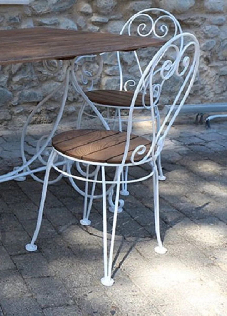 Casa Padrino silla de jard¨ªn Art Nouveau blanco / marr¨®n oscuro 40 x 40 x A. 92 cm - Silla de jard¨ªn nost¨¢lgica - Muebles de jard¨ªn y de patio nost¨¢lgicos de hierro forjado Art Nouveau