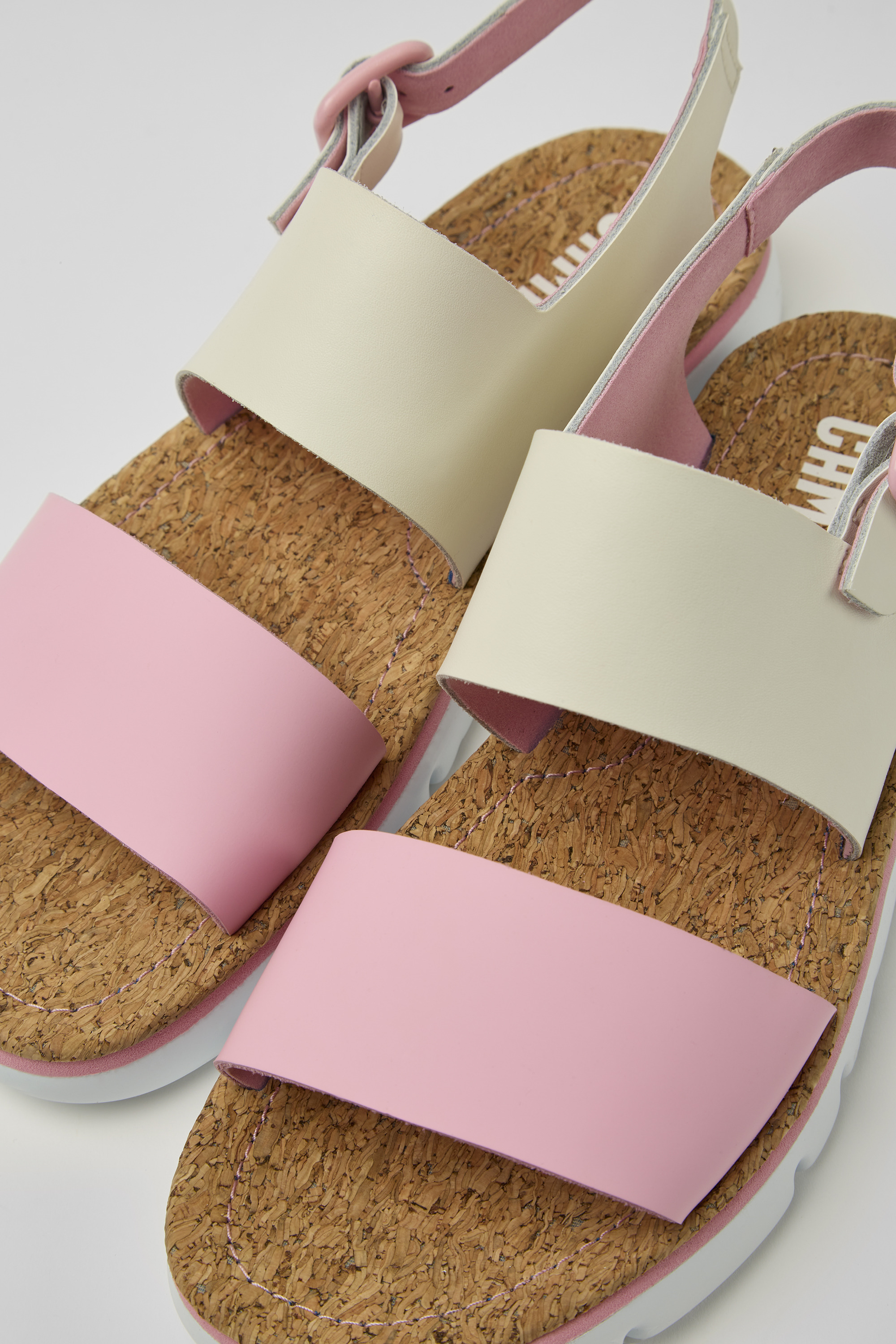 Oruga - White and pink leather sandals for women