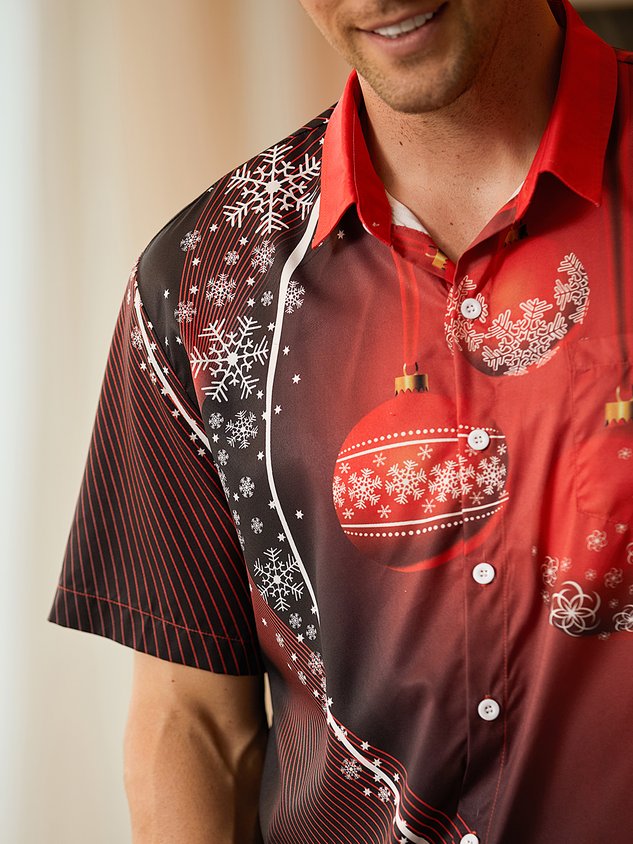 Christmas Decoration Chest Pocket Short Sleeve Shirt