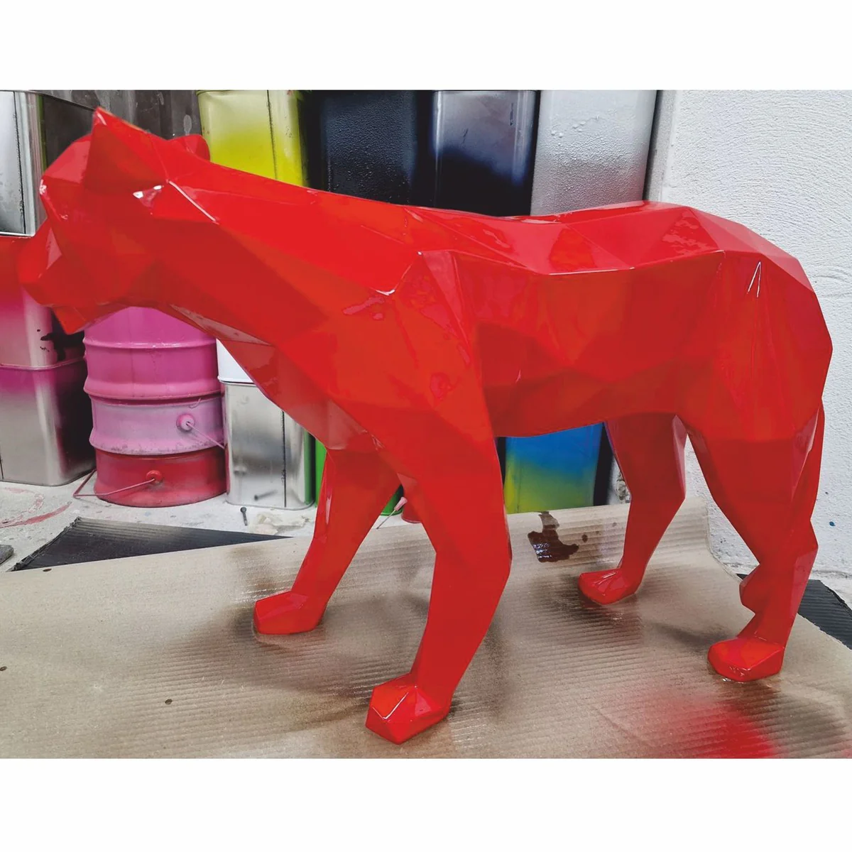 Casa Padrino escultura decorativa puma gato rojo 150 cm - Figura decorativa abstracta