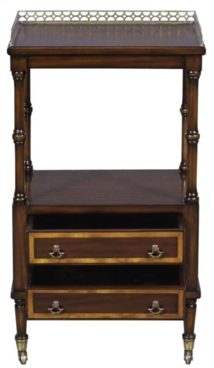 Casa Padrino mesa auxiliar Art Nouveau de lujo con 2 cajones marrón oscuro / oro 42 x 33 x H. 74 cm - Mesa Auxiliar con Ruedas