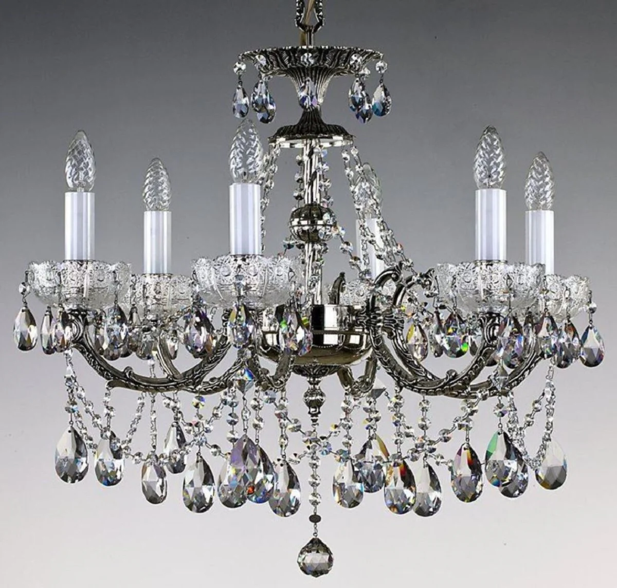 Casa Padrino araña de luces barroco de lujo plata antigua Ø 65 x A. 57 cm - Magnífica lámpara de araña con cristal de Bohemia - Noble & Magnífica