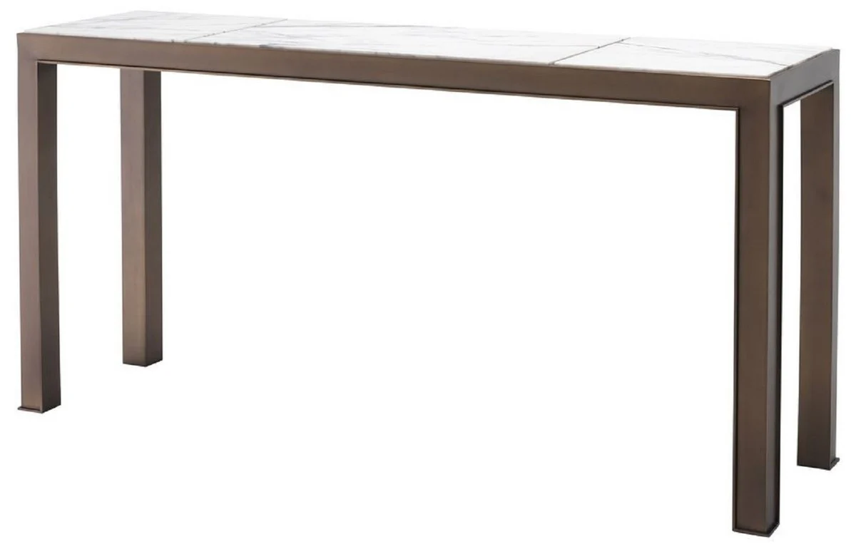 Casa Padrino consola de lujo lat¨®n antiguo / blanco / violeta 150 x 40 x A. 76,5 cm - Consola de acero inoxidable con tapas de m¨¢rmol - Muebles de sal¨®n de lujo