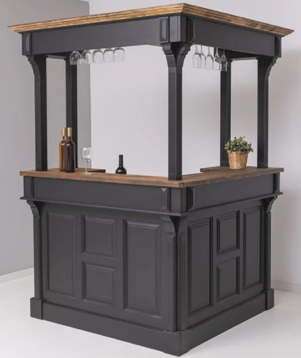 Casa Padrino barra de bar de estilo campestre negro / marr¨®n oscuro 148 x 148 x A. 210 cm - Barra de bar de madera maciza - Muebles de bar de madera maciza - Muebles de bar en estilo campestre