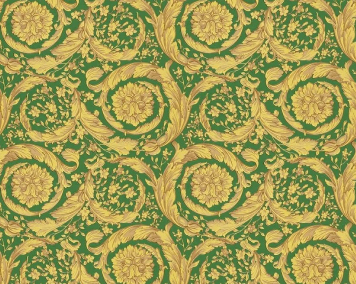 Papel Pintado no Tejido Barroco de Diseño Versace IV 36692-6 - Oro / Verde - Papel Pintado de Diseño - Alta Calidad